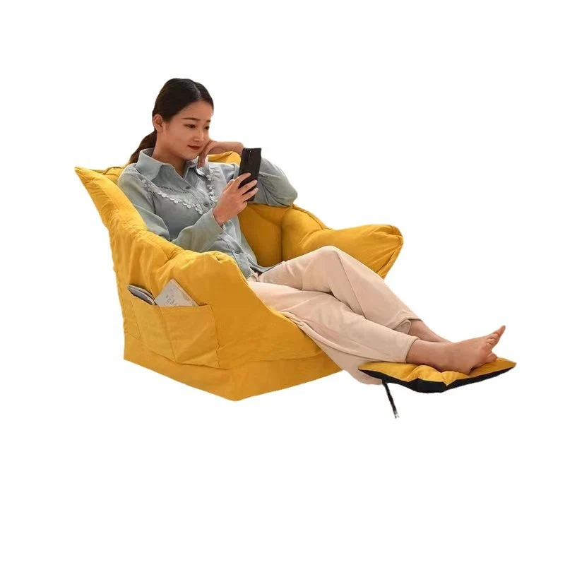 Contemporary Scandinavian Cotton Linen Suede Steel Cotton Petal Square Accent Chair Backrest Detachable Storage Bag For Bedroom