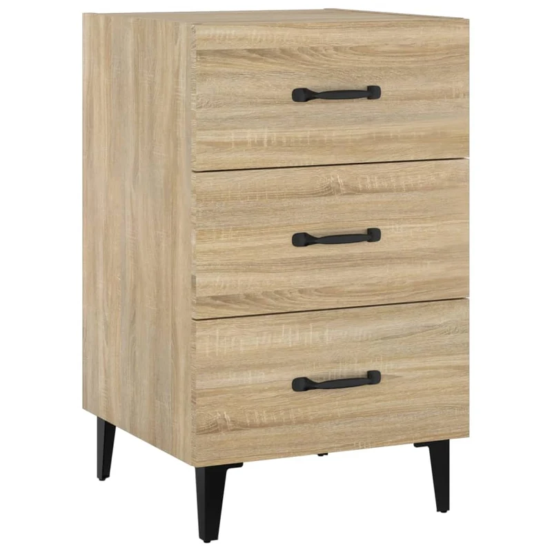 Table de chevet avec 3 tiroirs 40 x 40 x 66 cm bois d'ingénierie couleur chêne et métal DEC033862
