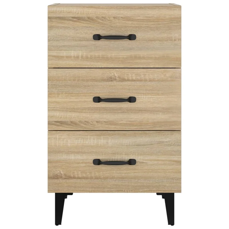 Table de chevet avec 3 tiroirs 40 x 40 x 66 cm bois d'ingénierie couleur chêne et métal DEC033862
