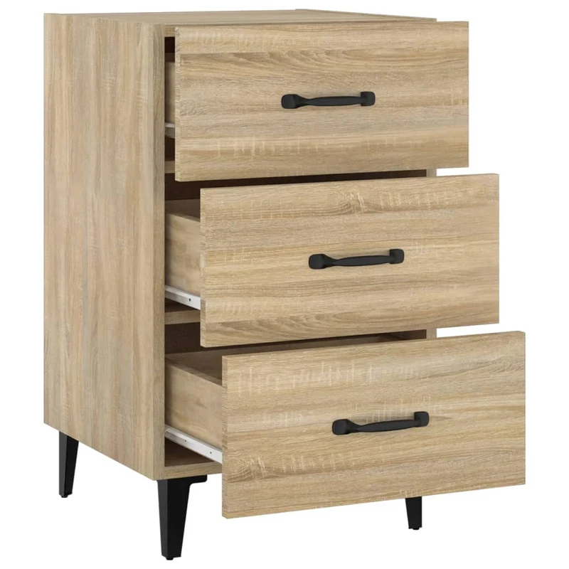 Table de chevet avec 3 tiroirs 40 x 40 x 66 cm bois d'ingénierie couleur chêne et métal DEC033862