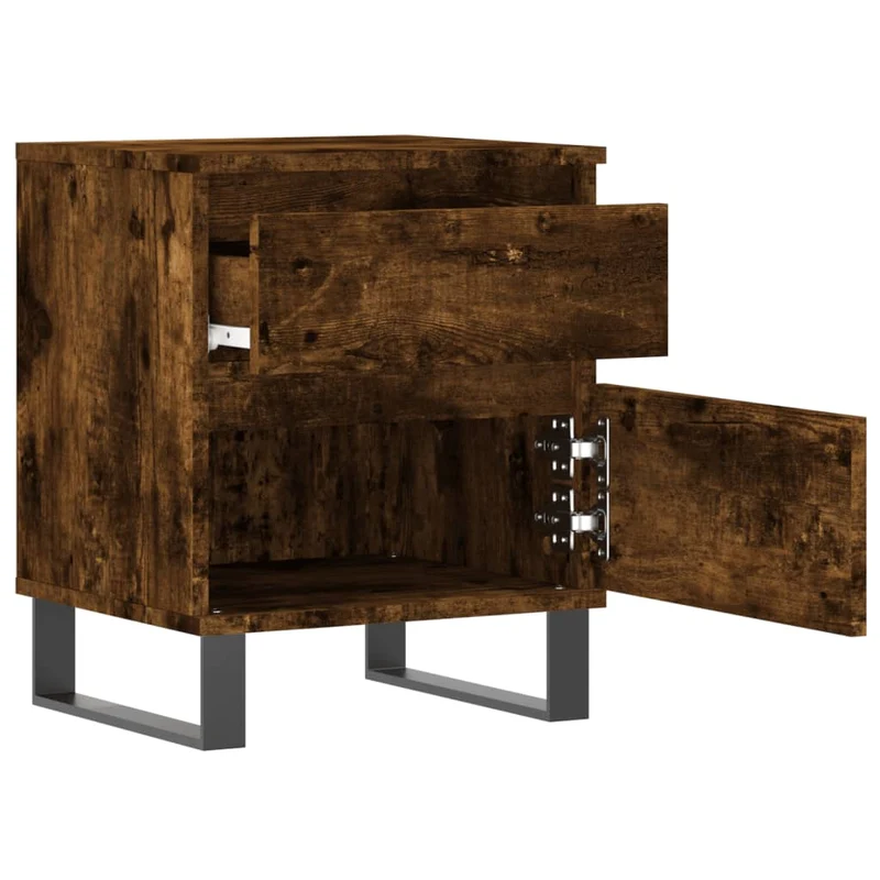 Table de chevet avec tiroir et compartiment avec porte 40 x 35 x 50 cm bois d’ingénierie marron et métal DEC033585