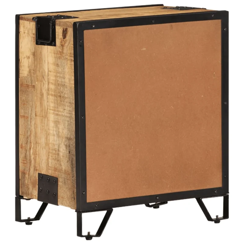 Table de chevet avec 1 tiroir et 1 porte en maillage en acier 43 x 30 x 51 cm bois de manguier massif DEC033017