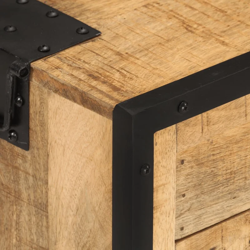 Table de chevet avec 1 tiroir et 1 porte en maillage en acier 43 x 30 x 51 cm bois de manguier massif DEC033017