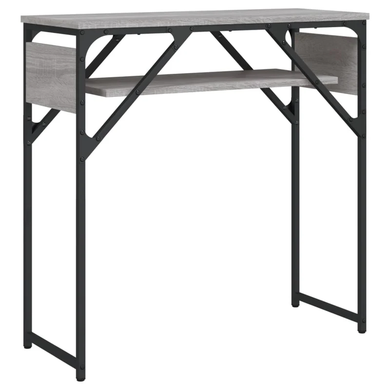 Table console avec étagère style industriel 75 x 30 x 75 cm bois d'ingénierie gris et métal DEC031656
