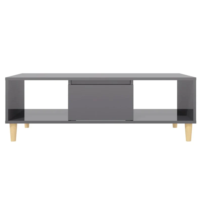 Table basse avec compartiment de rangement design moderne et contemporain 103,5 x 60 x 35 cm bois d'ingénierie gris brillant DEC039213