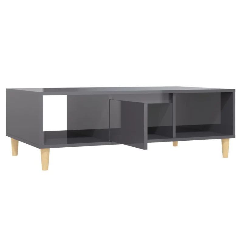 Table basse avec compartiment de rangement design moderne et contemporain 103,5 x 60 x 35 cm bois d'ingénierie gris brillant DEC039213