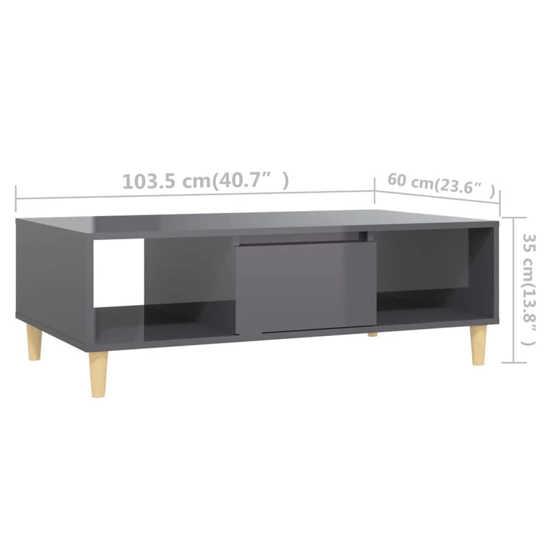 Table basse avec compartiment de rangement design moderne et contemporain 103,5 x 60 x 35 cm bois d'ingénierie gris brillant DEC039213