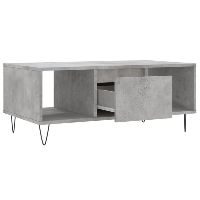 Table basse avec tiroir et 2 compartiments design moderne 90 x 50 x 36,5 cm bois d'ingénierie gris et métal DEC039370