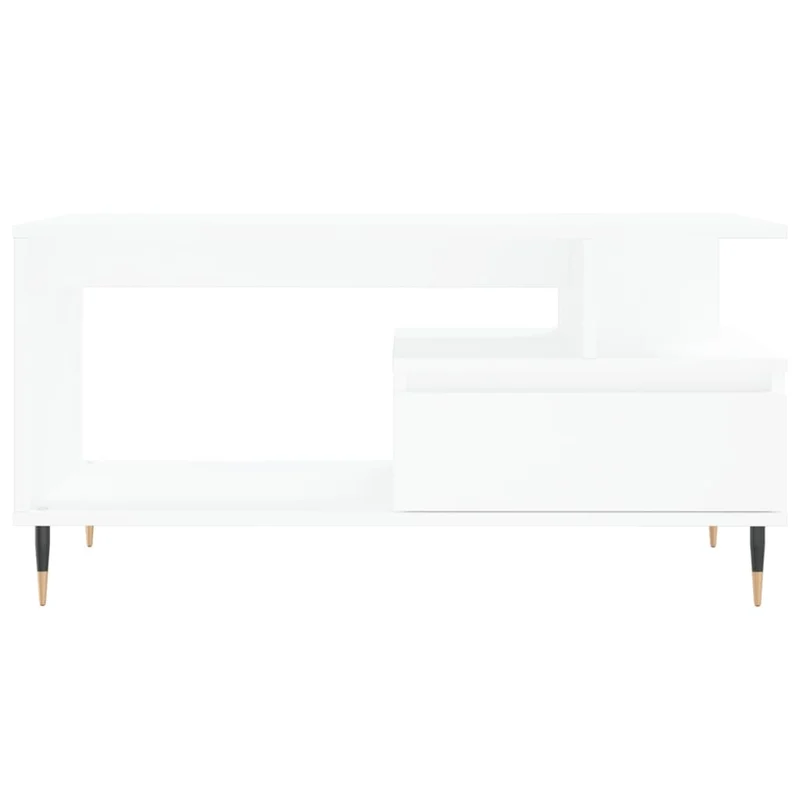 Table basse avec tiroir et étagères design moderne 90 x 49 x 45 cm bois d'ingénierie blanc et métal DEC037990