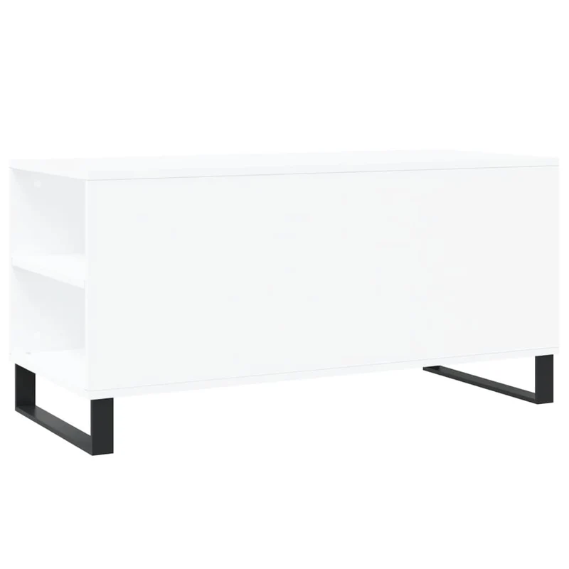 Table basse de salon avec 2 tiroirs et 4 compartiments design moderne 102 x 44,5 x 50 cm bois d'ingénierie blanc et métal DEC037803