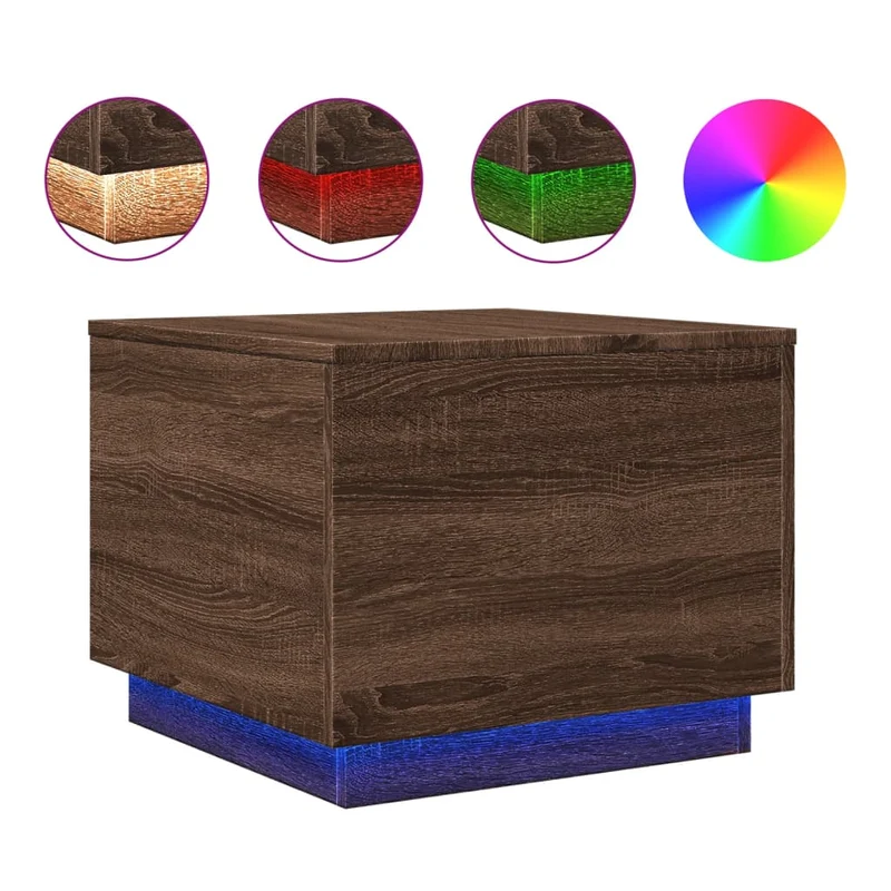 Table basse de salon design moderne avec lumières LED 50 x 50 x 40 cm bois d'ingénierie marron DEC037632