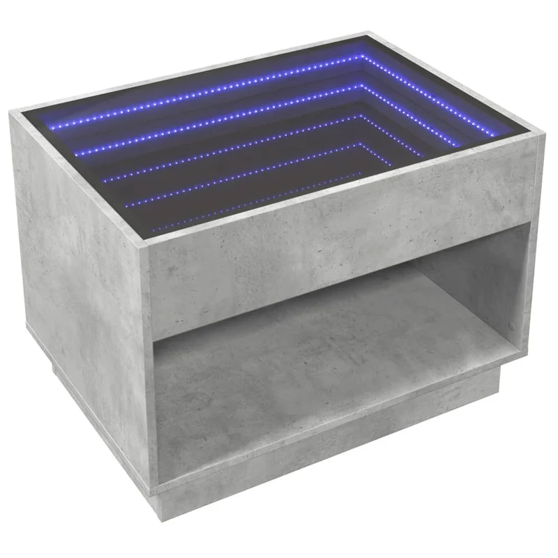 Table basse de salon design moderne avec LED 70 x 50 x 50 cm bois d'ingénierie gris et verre DEC037502