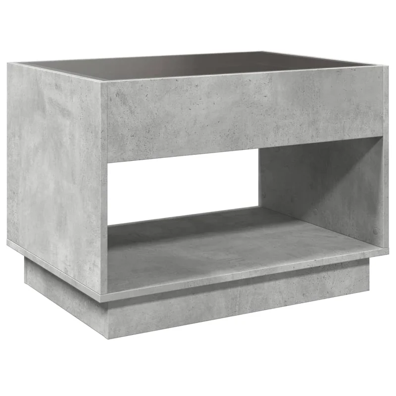 Table basse de salon design moderne avec LED 70 x 50 x 50 cm bois d'ingénierie gris et verre DEC037502