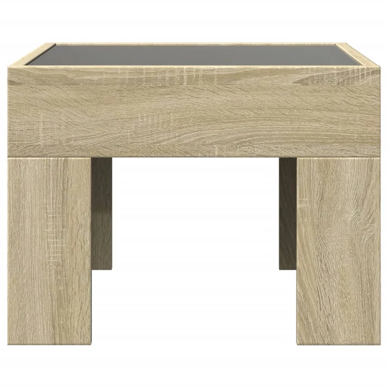 Table basse de salon design moderne avec LED 40 x 40 x 30 cm bois d'ingénierie couleur chêne et verre DEC037477