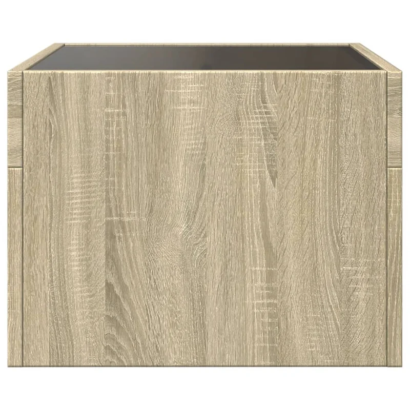 Table basse de salon design moderne avec LED 40 x 40 x 30 cm bois d'ingénierie couleur chêne et verre DEC037477