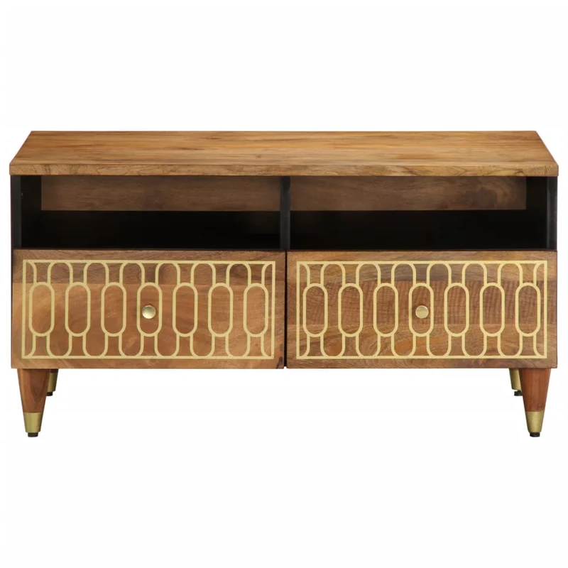 Table basse de salon avec tiroirs design rustique 80 x 54 x 40 cm bois de manguier massif marron et fer DEC037176