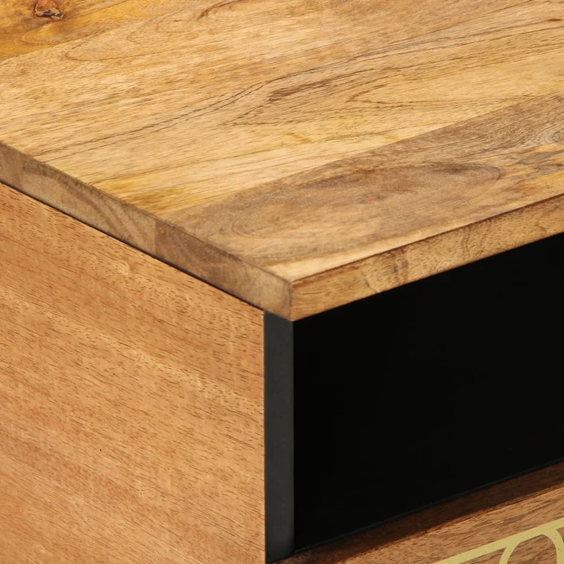 Table basse de salon avec tiroirs design rustique 80 x 54 x 40 cm bois de manguier massif marron et fer DEC037176