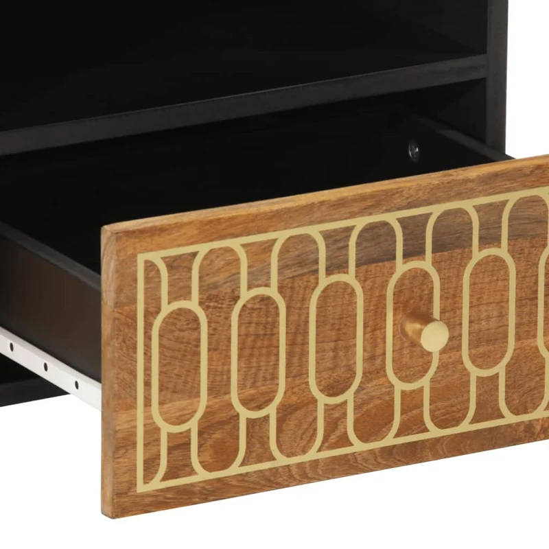 Table basse de salon avec tiroirs design rustique 80 x 54 x 40 cm bois de manguier massif marron et fer DEC037176