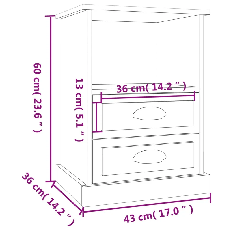 Table de chevet avec tiroirs style rustique 43 x 36 x 60 cm bois d'ingénierie couleur chêne DEC033877