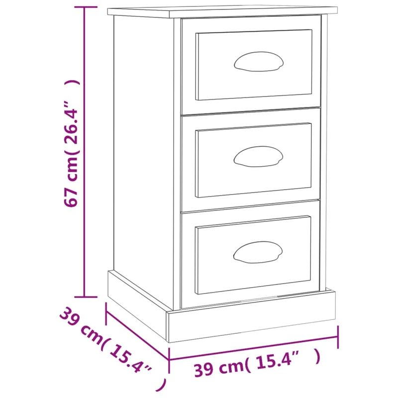 Table de chevet avec 3 tiroirs 39 x 39 x 67 cm bois d'ingénierie couleur chêne DEC033813