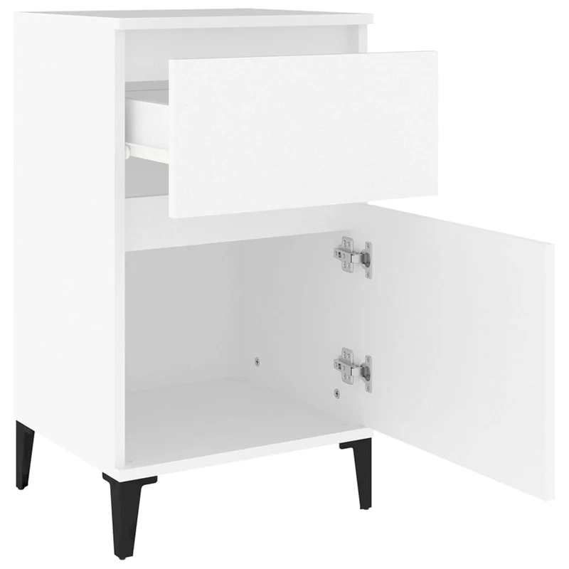 Table de chevet avec tiroir et compartiment avec porte 40 x 35 x 70 cm bois d'ingénierie blanc et métal DEC033382