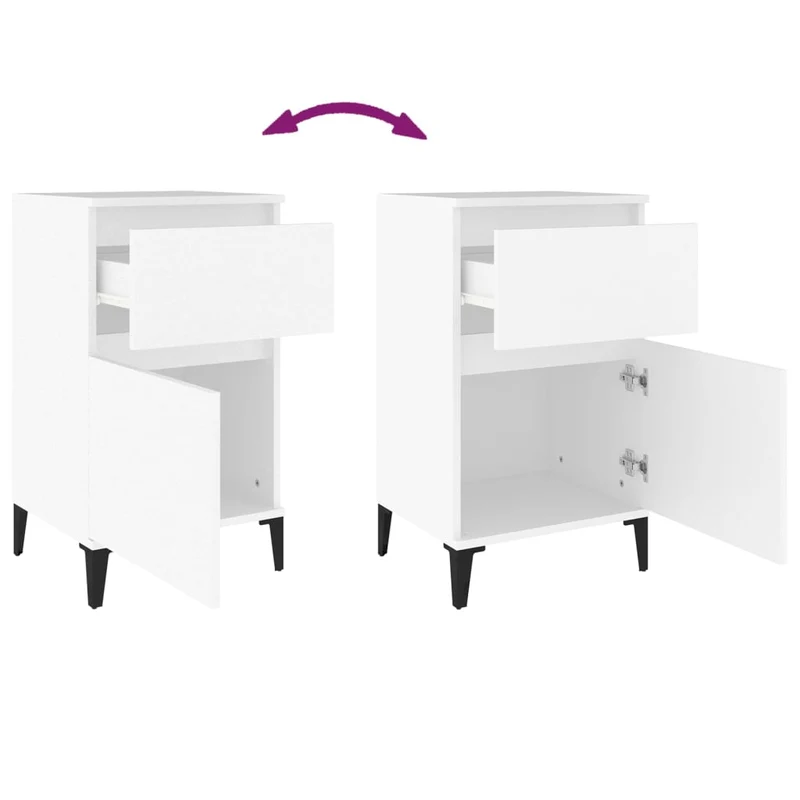 Table de chevet avec tiroir et compartiment avec porte 40 x 35 x 70 cm bois d'ingénierie blanc et métal DEC033382