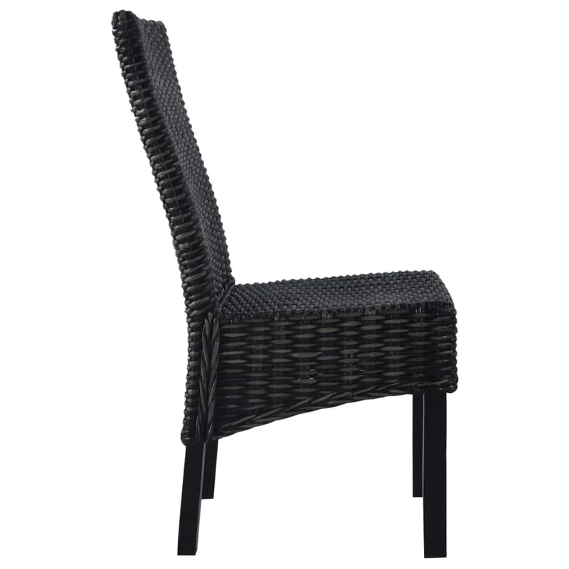 Lot de 2 chaises de salle à manger cuisine noir Rotin kubu et bois de manguier CDS020810