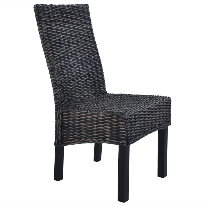 Lot de 2 chaises de salle à manger cuisine noir Rotin kubu et bois de manguier CDS020810