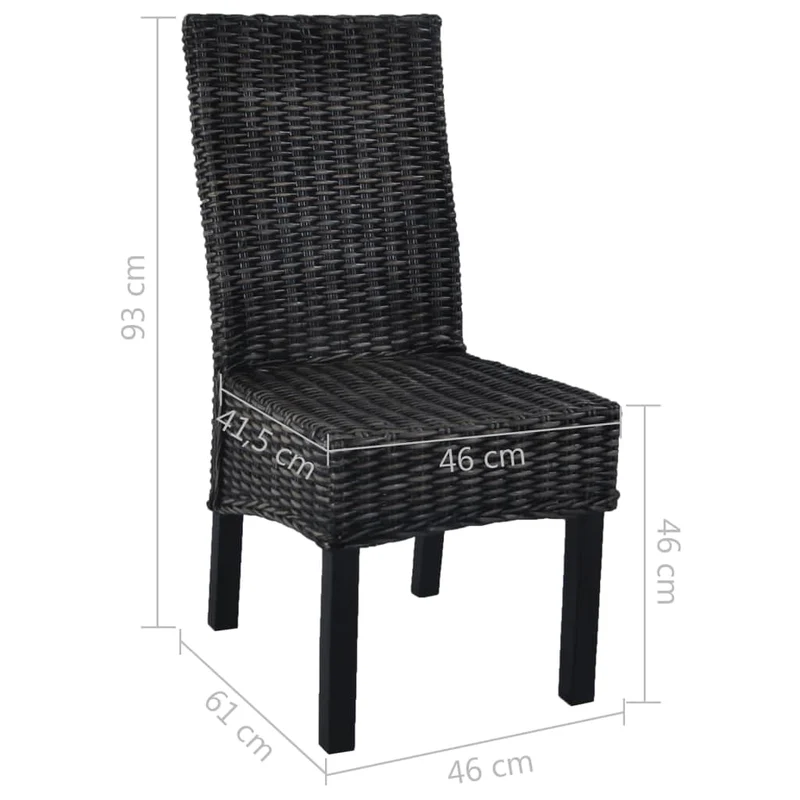 Lot de 2 chaises de salle à manger cuisine noir Rotin kubu et bois de manguier CDS020810