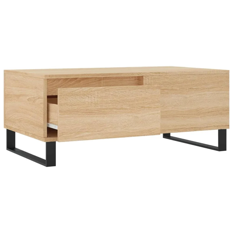 Table basse avec tiroir design rustique moderne 90 x 50 x 36,5 cm bois d'ingénierie couleur chêne et métal DEC039035