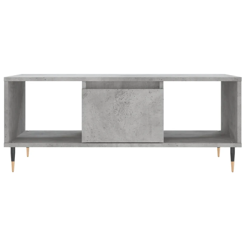 Table basse design moderne avec tiroir et 2 compartiments 90 x 50 x 36,5 cm bois d'ingénierie gris et métal DEC039368