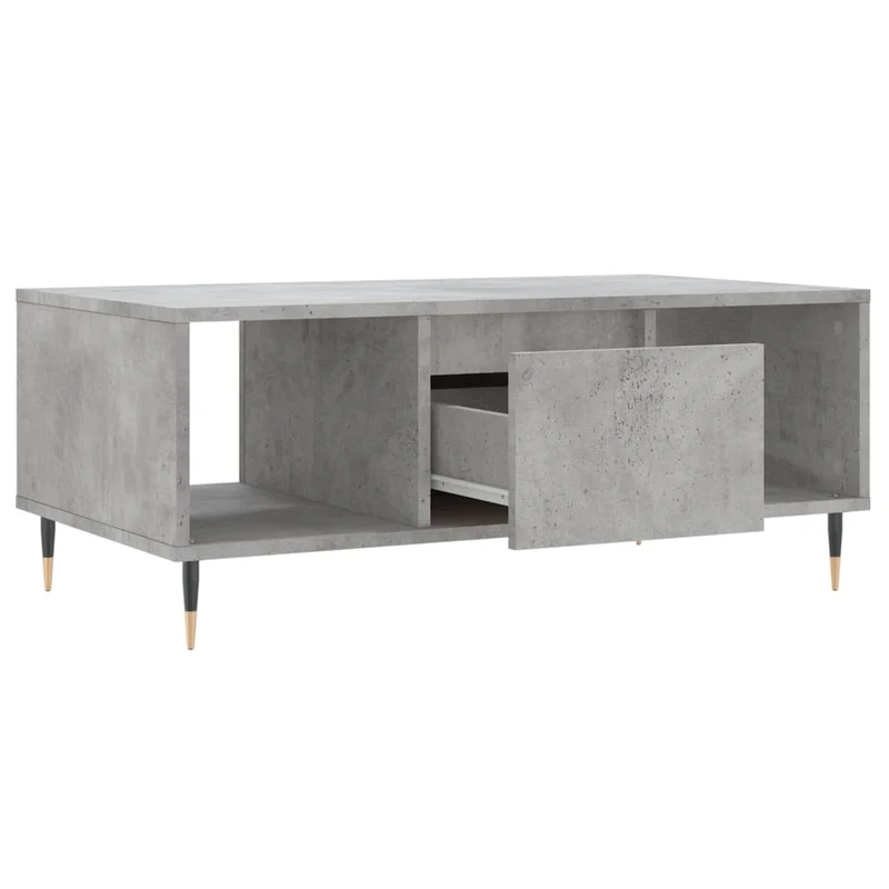 Table basse design moderne avec tiroir et 2 compartiments 90 x 50 x 36,5 cm bois d'ingénierie gris et métal DEC039368