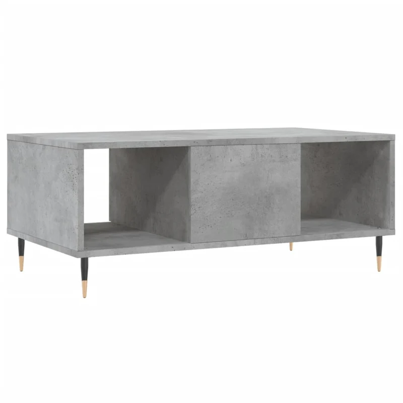 Table basse design moderne avec tiroir et 2 compartiments 90 x 50 x 36,5 cm bois d'ingénierie gris et métal DEC039368