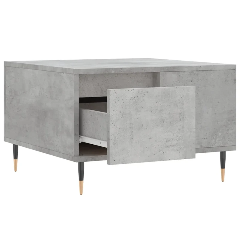 Table basse avec tiroir design moderne et contemporaine 55 x 55 x 36,5 cm bois d'ingénierie gris et métal DEC039305