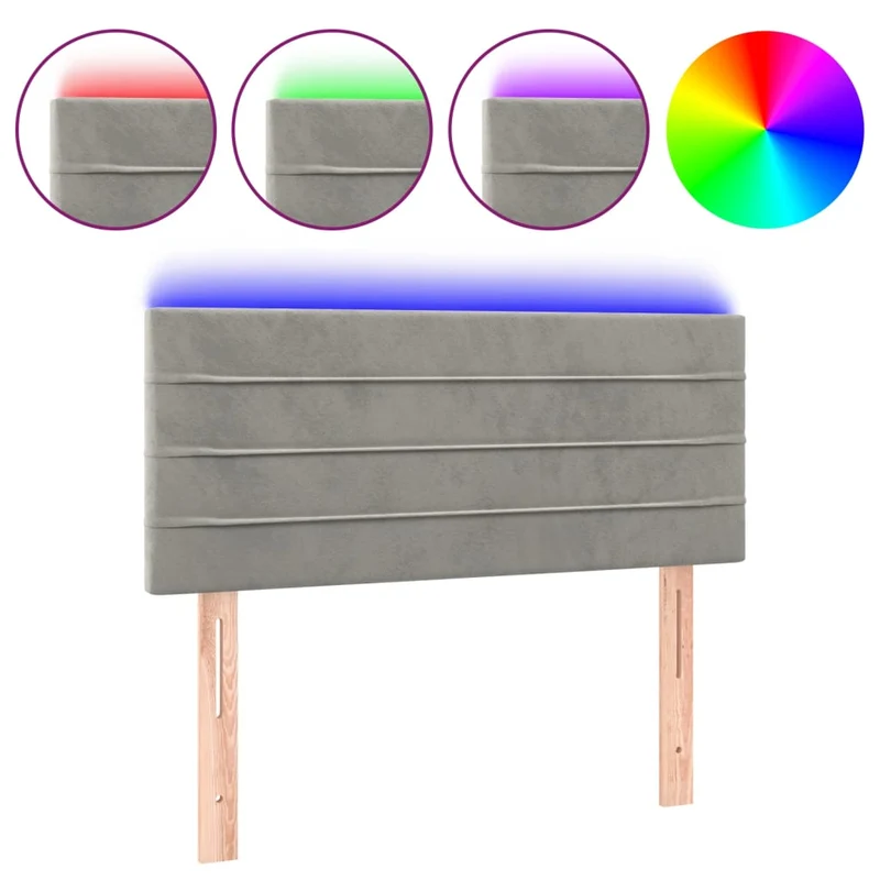 Tête de lit accessoire couchage chambre à coucher meuble à LED 100 x 5 x 78/88 cm tissu velours gris clair TDL0201448