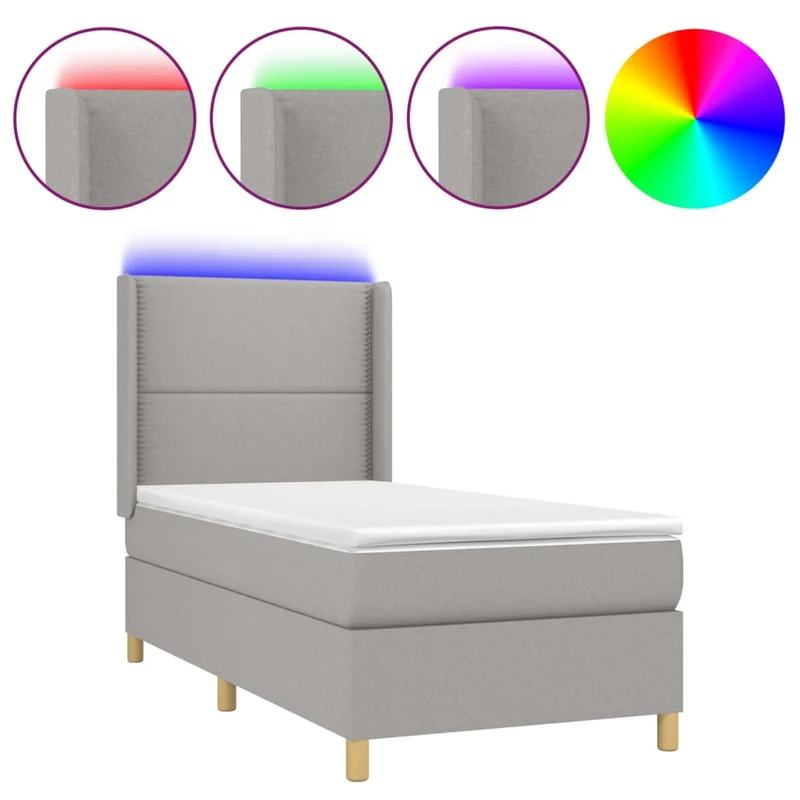 Cadre de lit LED avec sommier tête de lit matelas 90x200cm tissu gris clair TDL0209444
