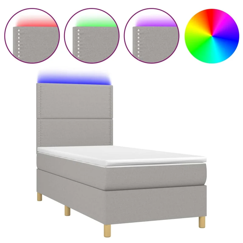 Cadre de lit LED avec sommier tête de lit matelas 90x200cm tissu gris clair TDL0209457