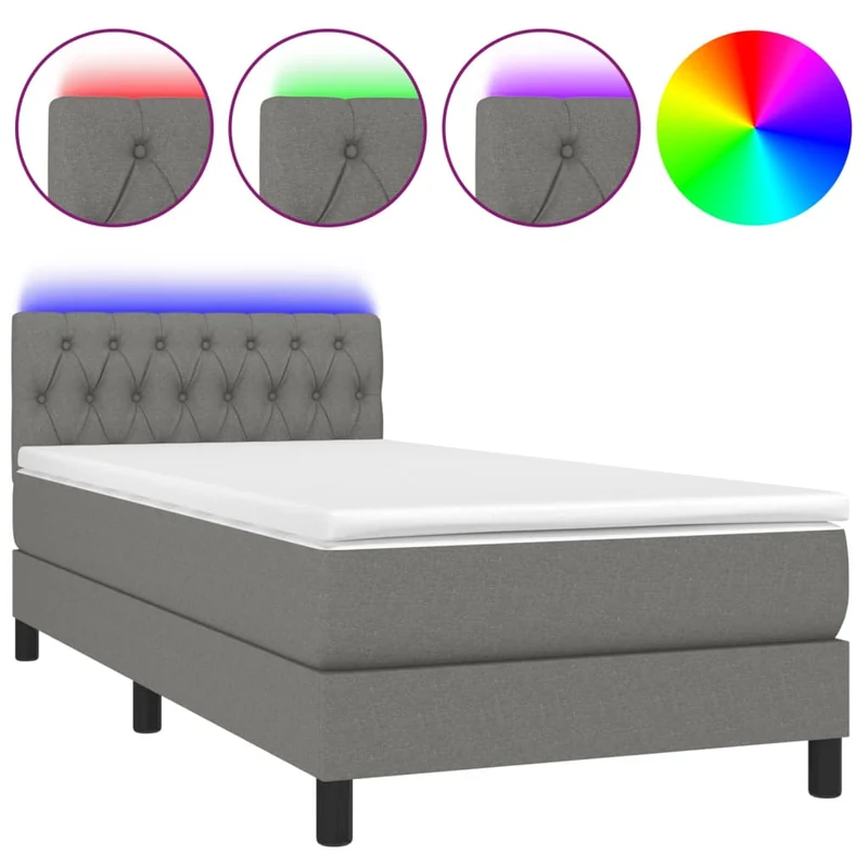 Cadre de lit LED avec sommier tête de lit matelas 90x200cm tissu gris foncé TDL0209387