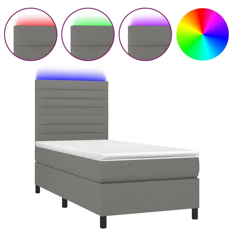 Cadre de lit LED avec sommier tête de lit matelas 90x200cm tissu gris foncé TDL0209364