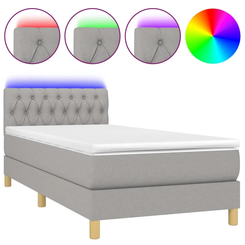 Cadre de lit LED avec sommier tête de lit matelas 90x200cm tissu gris clair TDL0209462