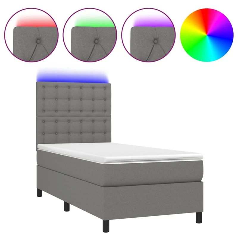 Cadre de lit LED avec sommier tête de lit matelas 100x200 cm tissu gris foncé TDL0208423