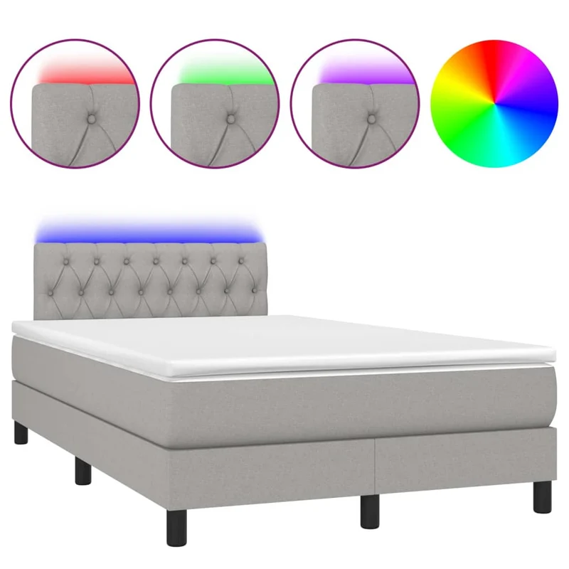 Cadre de lit LED avec sommier tête de lit matelas surmatelas 120x200 cm tissu gris clair TDL0207887