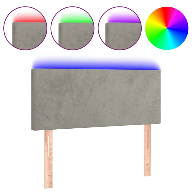 Tête de lit accessoire couchage chambre à coucher meuble à LED 100 x 5 x 78/88 cm tissu velours gris clair TDL0201446