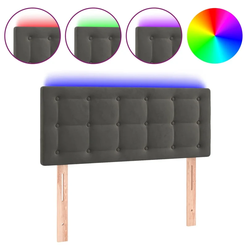 Tête de lit accessoire couchage chambre à coucher meuble à LED 100 x 5 x 78/88 cm tissu velours gris foncé TDL0201191