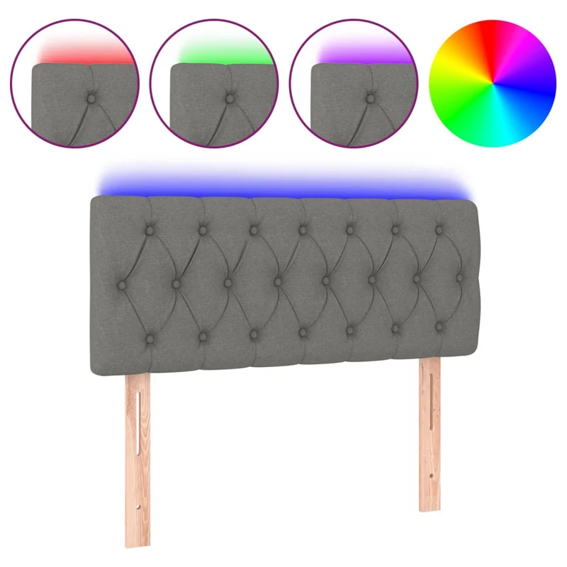 Tête de lit accessoire couchage chambre à coucher meuble à LED 100 x 7 x 78/88 cm tissu gris foncé TDL0201189