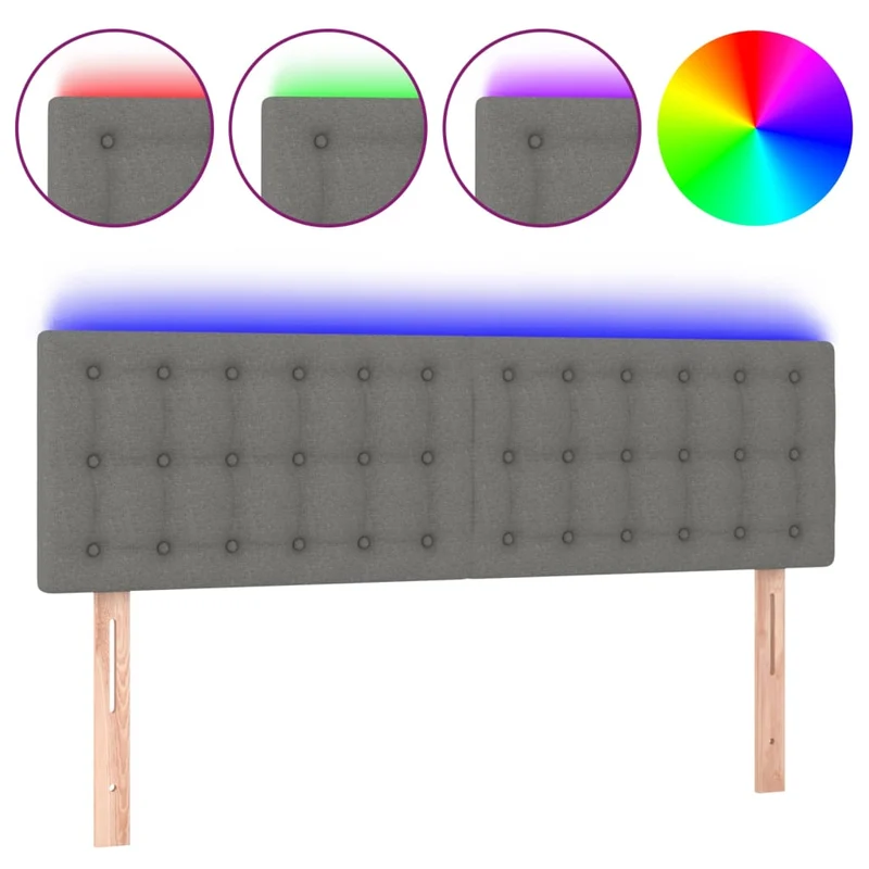 Tête de lit accessoire couchage chambre à coucher meuble à LED 144 x 5 x 78/88 cm tissu gris foncé TDL0201155