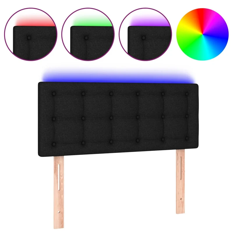 Tête de lit accessoire couchage chambre à coucher meuble à LED 100 x 5 x 78/88 cm tissu noir TDL0200754