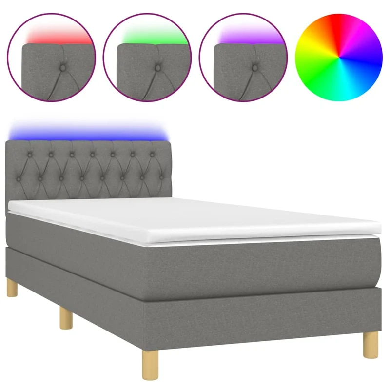 Cadre de lit LED avec sommier tête de lit matelas 100x200 cm en tissu gris foncé TDL0208429
