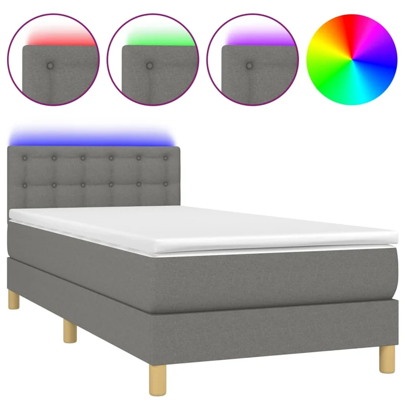 Cadre de lit LED avec sommier tête de lit matelas 100x200 cm en tissu gris foncé TDL0208424