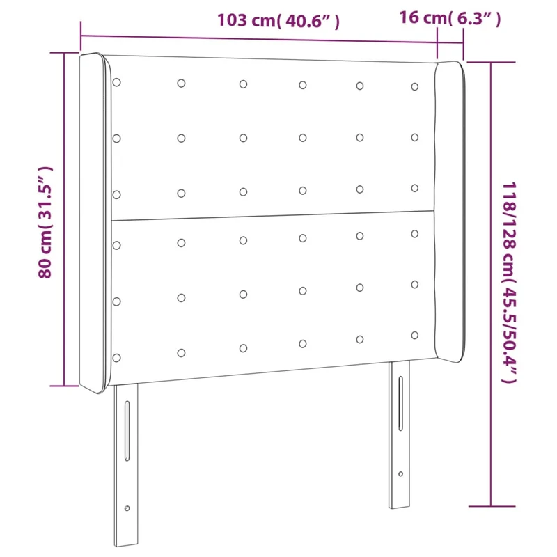 Tête de lit accessoire couchage chambre à coucher meuble avec rebord latéral latéral 103 x 16 x 118/128 cm tissu gris foncé TDL0205071